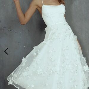 Selfie Leslie Floating By Pleated Neckline Mesh Midi Dress Embellished White